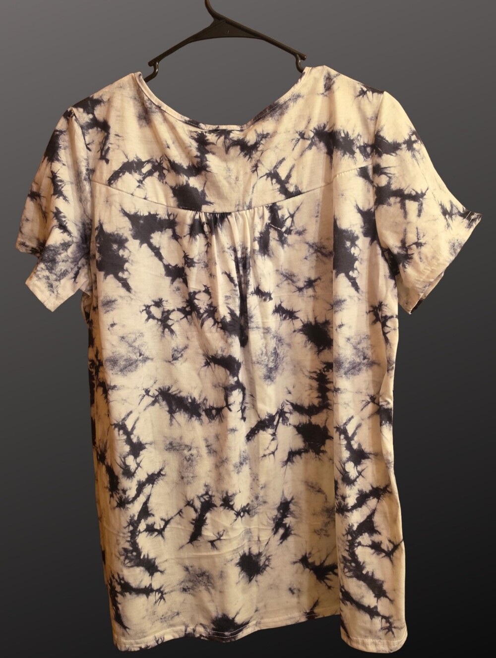 New Black White Crystal Wash Tie Dye Pleated Tunic Top 3XL Boho Casual - Picture 4 of 4